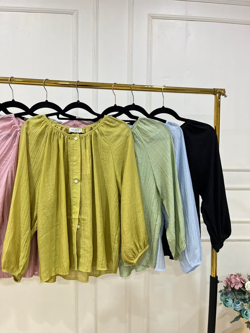Summer Transparent Round Neck Lantern Sleeves Loose Tops